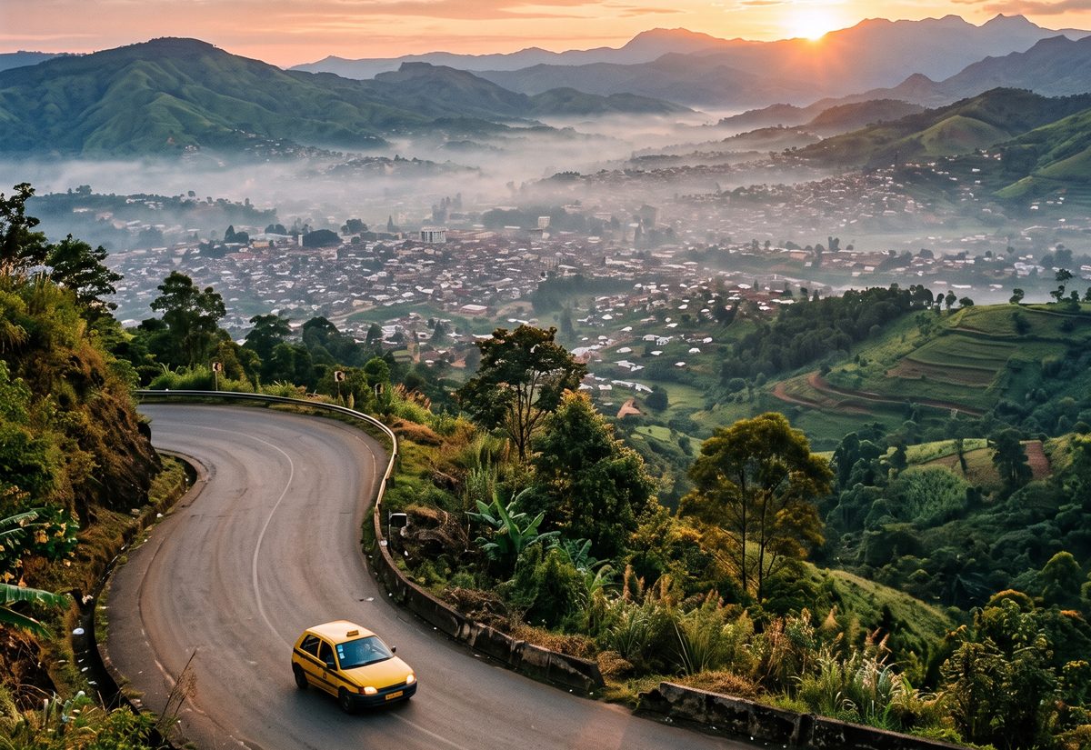 Bamenda seen from the escarpment road at sunrise